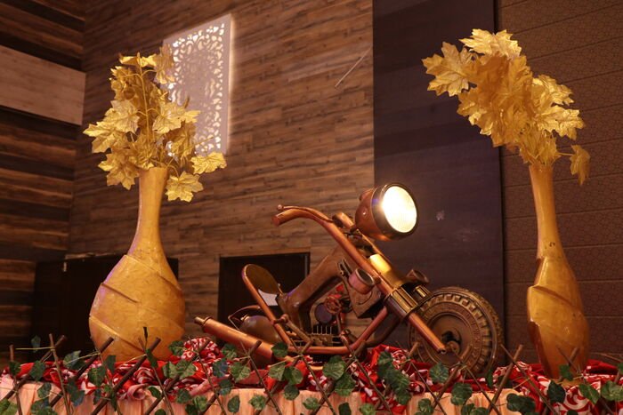 Vintage motorcycle decor centerpiece